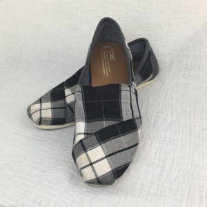 Toms Plaid Slip On Shoes Size 9 Gray Corduroy